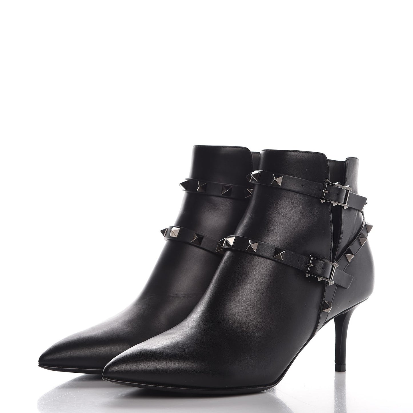 Calfskin Rockstud Double Buckle 65mm Ankle Boots 37 Black