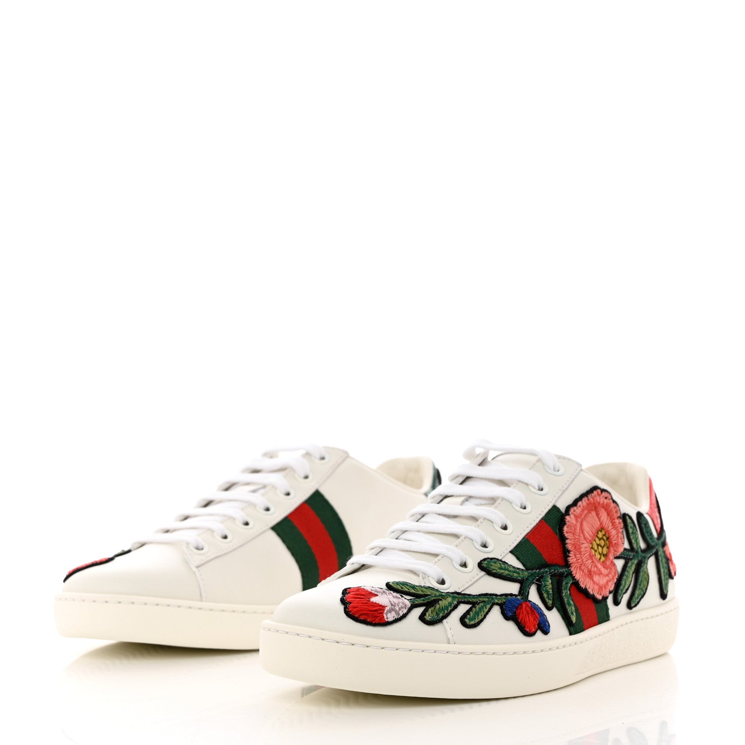 Gucci Calfskin Web Floral Embroidered Womens Ace Sneakers 36.5 White 3 of 9