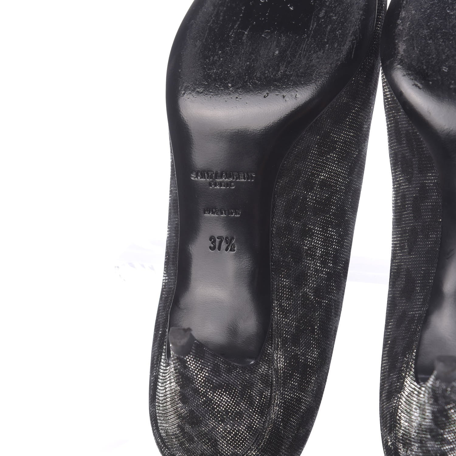 Saint Laurent Leopard Lame Double Cat Pumps 37.5 Silver 11 of 12