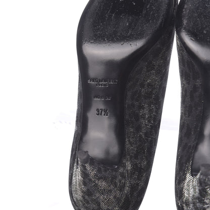 Saint Laurent Leopard Lame Double Cat Pumps 37.5 Silver 11 of 12
