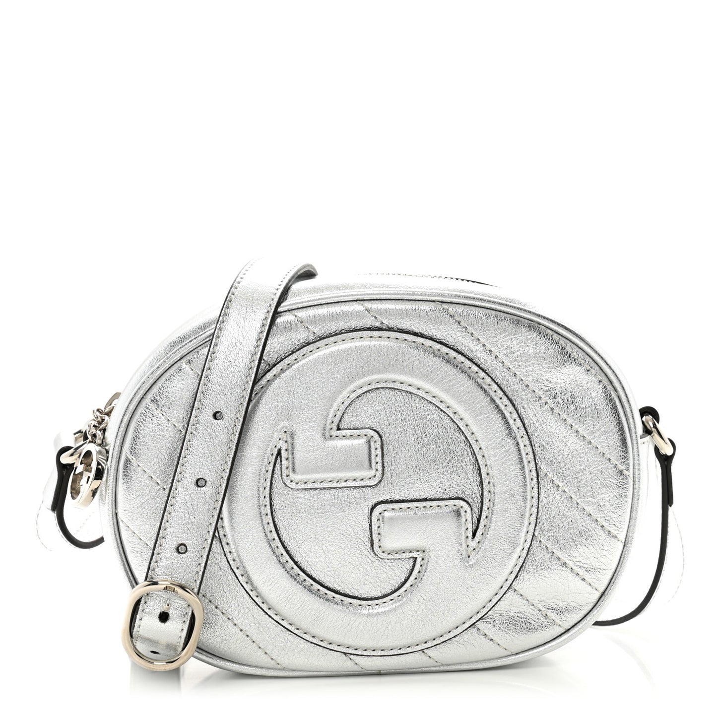Metallic Sakai Be Green Calfskin Diagonal Stitched Mini Blondie Shoulder Bag Silver