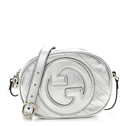 Gucci Metallic Sakai Be Green Calfskin Diagonal Stitched Mini Blondie Shoulder Bag Silver 1 of 10