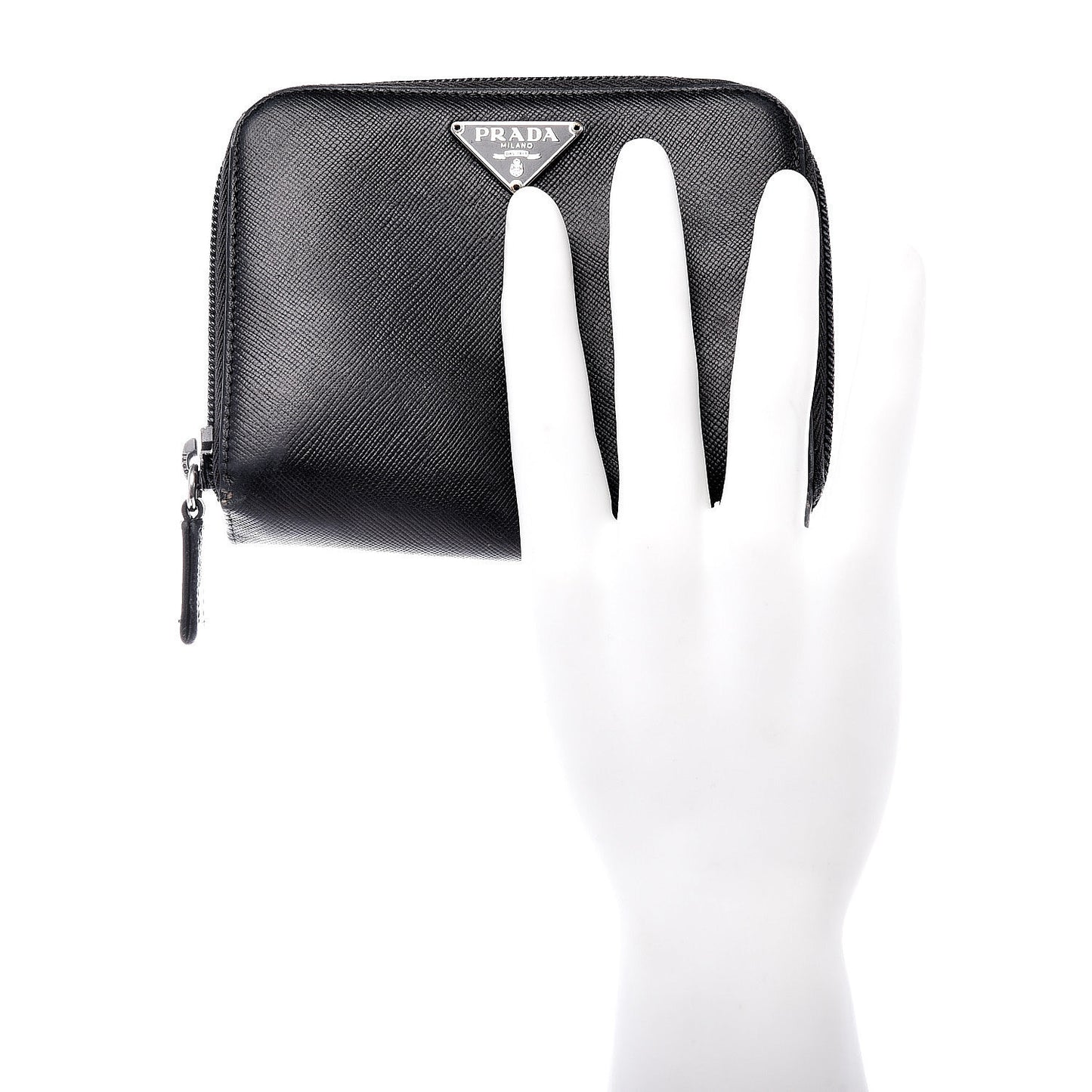 Saffiano Compact Zip Around Wallet Black