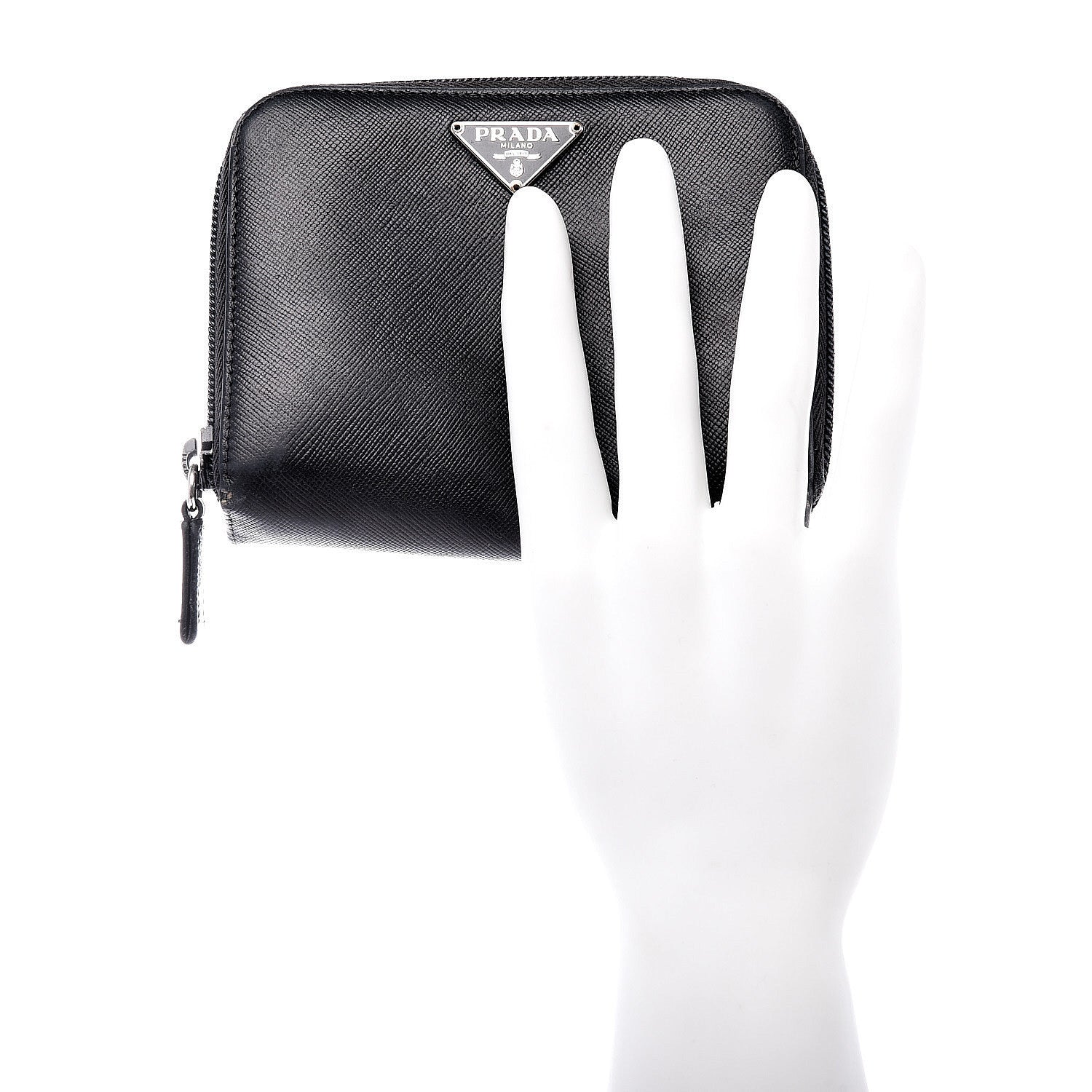 Prada Saffiano Compact Zip Around Wallet Black 2 of 14
