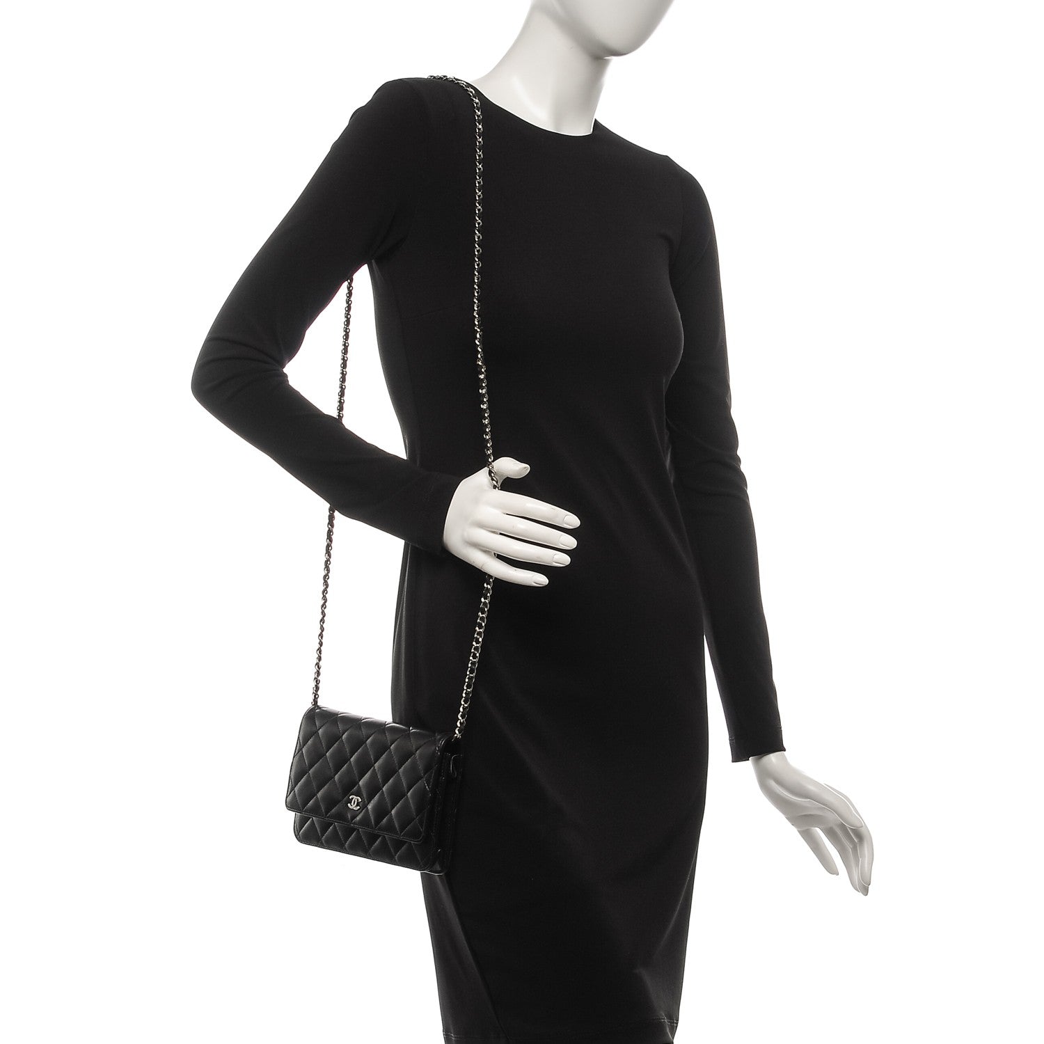 Chanel Lambskin Quilted Wallet On Chain WOC Black 2 of 8