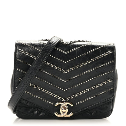 Chanel Crumpled Calfskin Chevron Chain Mini Square Flap Black 1 of 9
