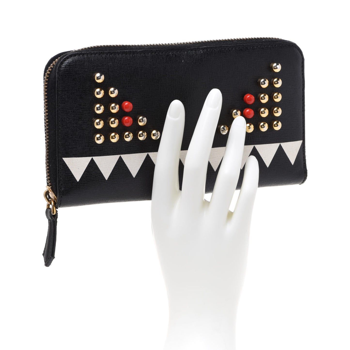 Vitello Elite Studded Monster Zip Around Wallet Black