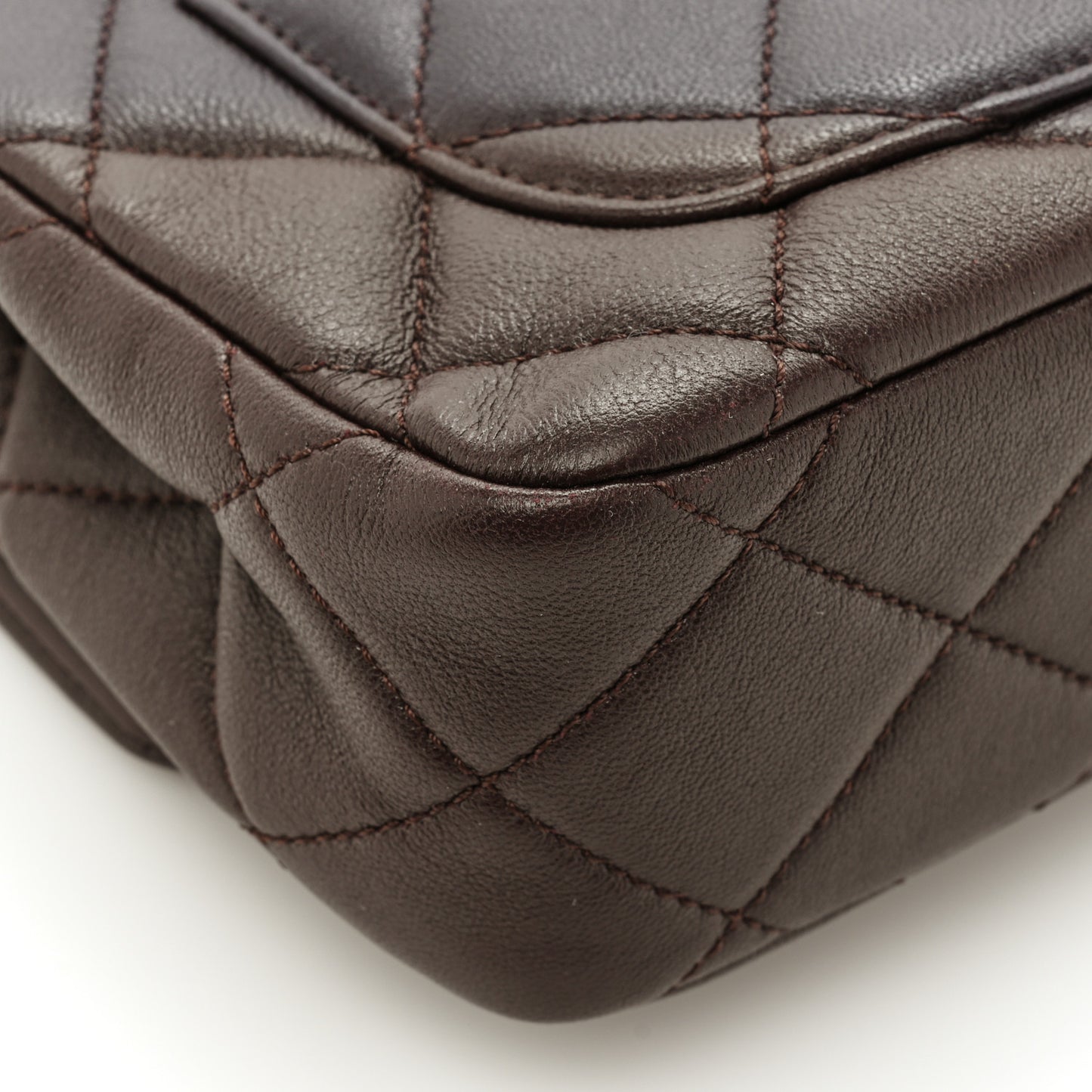 Lambskin Wenge Quilted Mini Fashion Wood Square Flap Brown