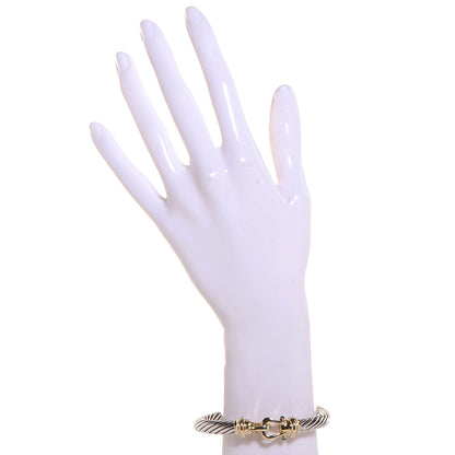 David Yurman Sterling Silver 14K Yellow Gold Green Onyx Pink Tourmaline 7mm Cable Buckle Bracelet 2 of 7