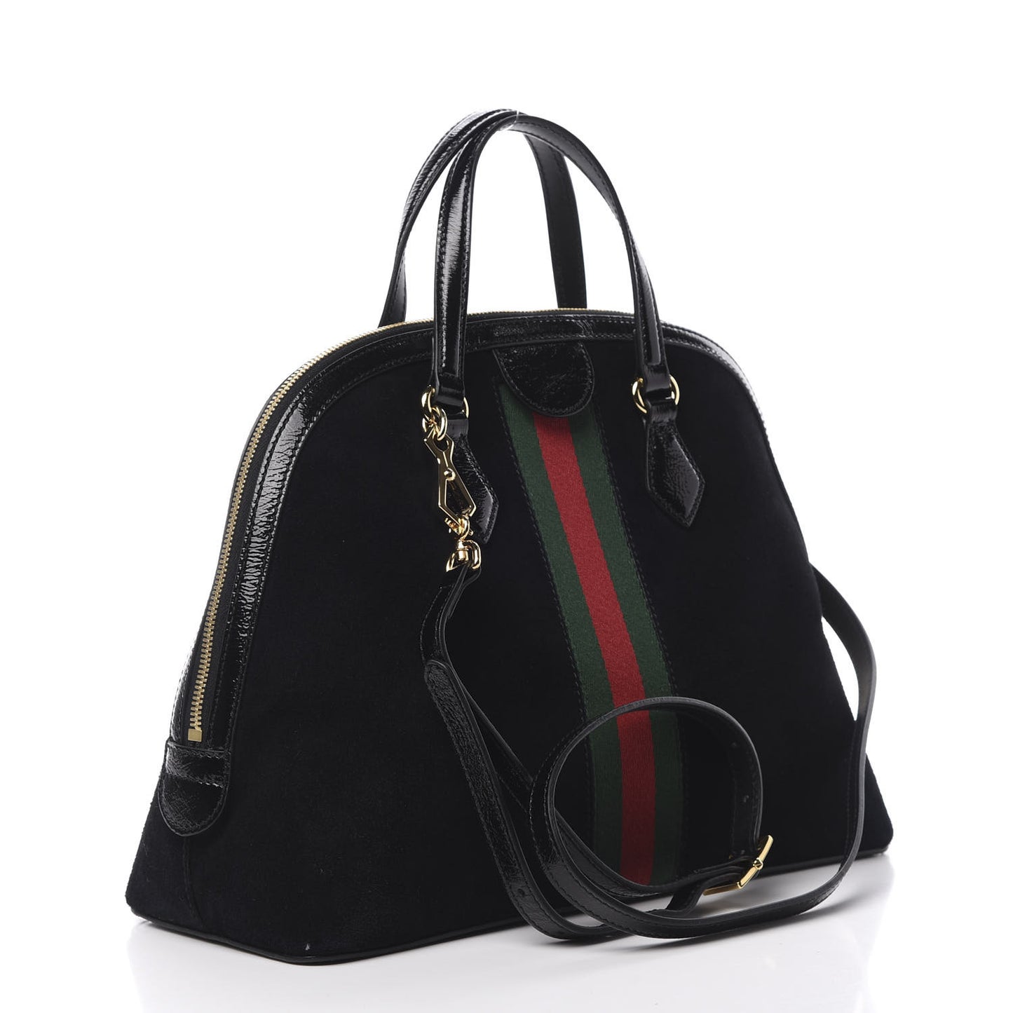 Suede Patent GG Web Medium Ophidia Top Handle Dome Bag Black