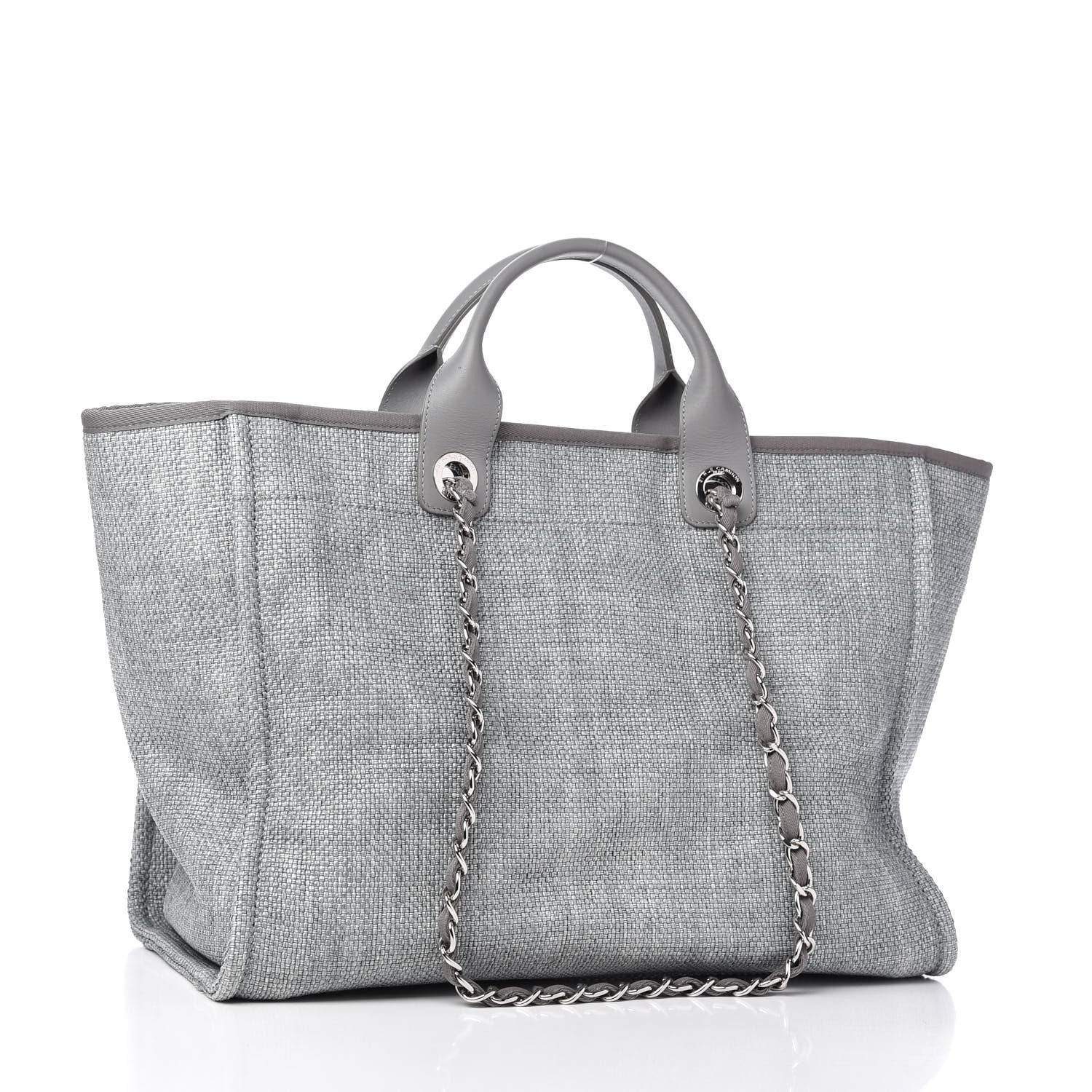 Chanel Woven Straw Raffia Medium Deauville Tote Grey 3 of 10