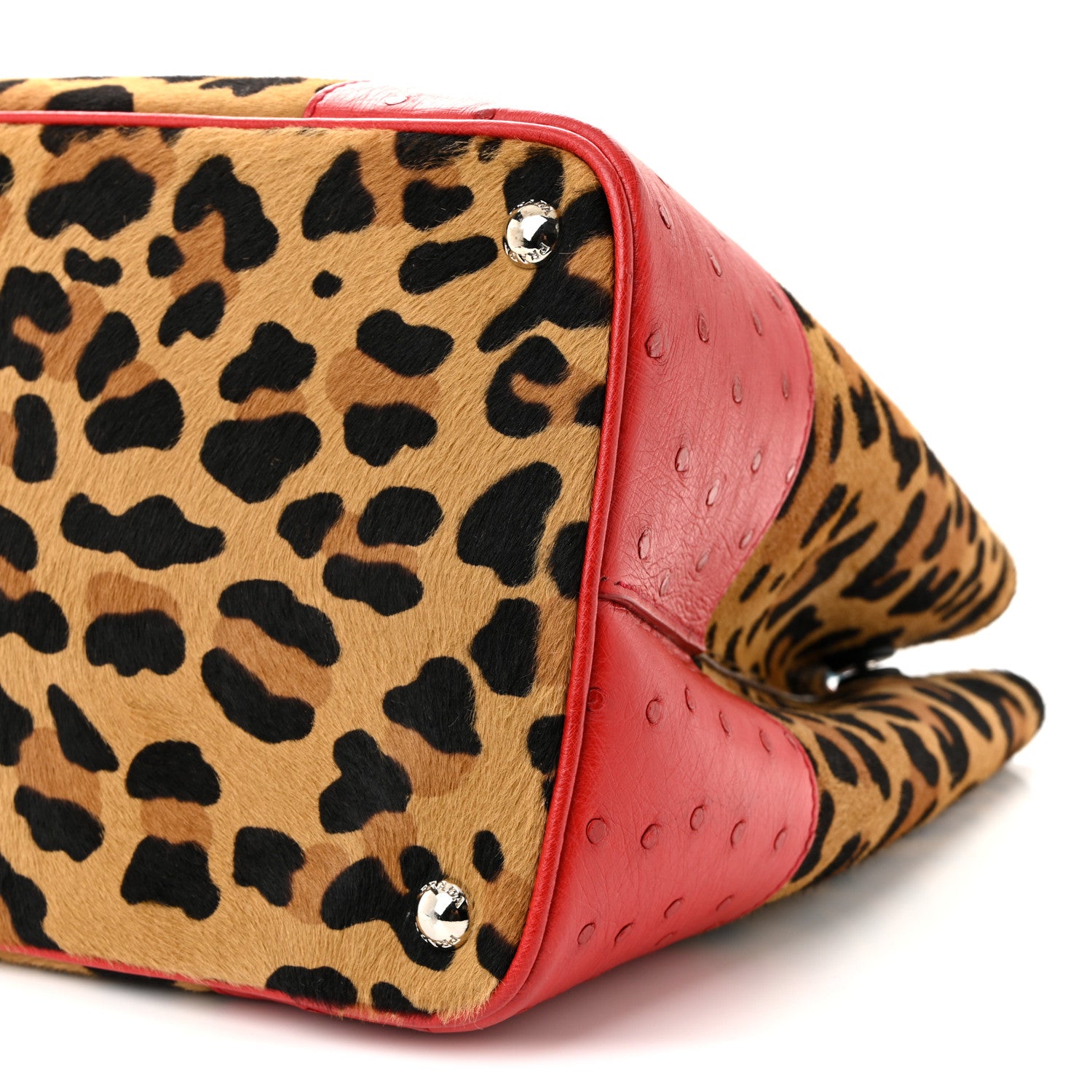 Prada Calf Hair Ostrich Leopard Print Medium Double Bag Miele