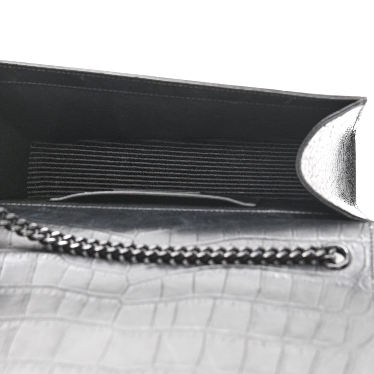 Saint Laurent Calfskin Crocodile Embossed Medium Classic Monogram Kate Satchel Black 4 of 12