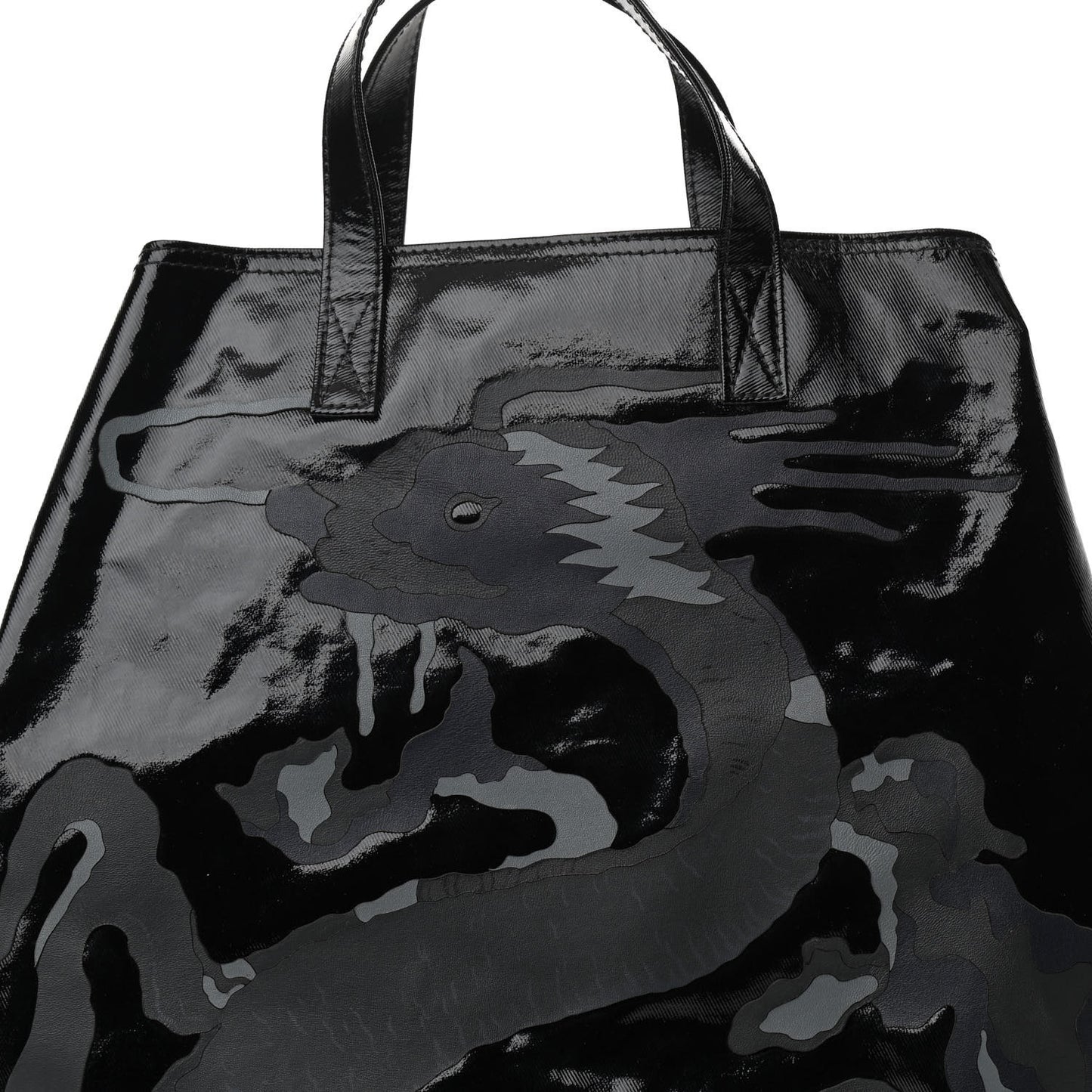 Coated Canvas Camo Embossed Dragon Vertical Tote Black