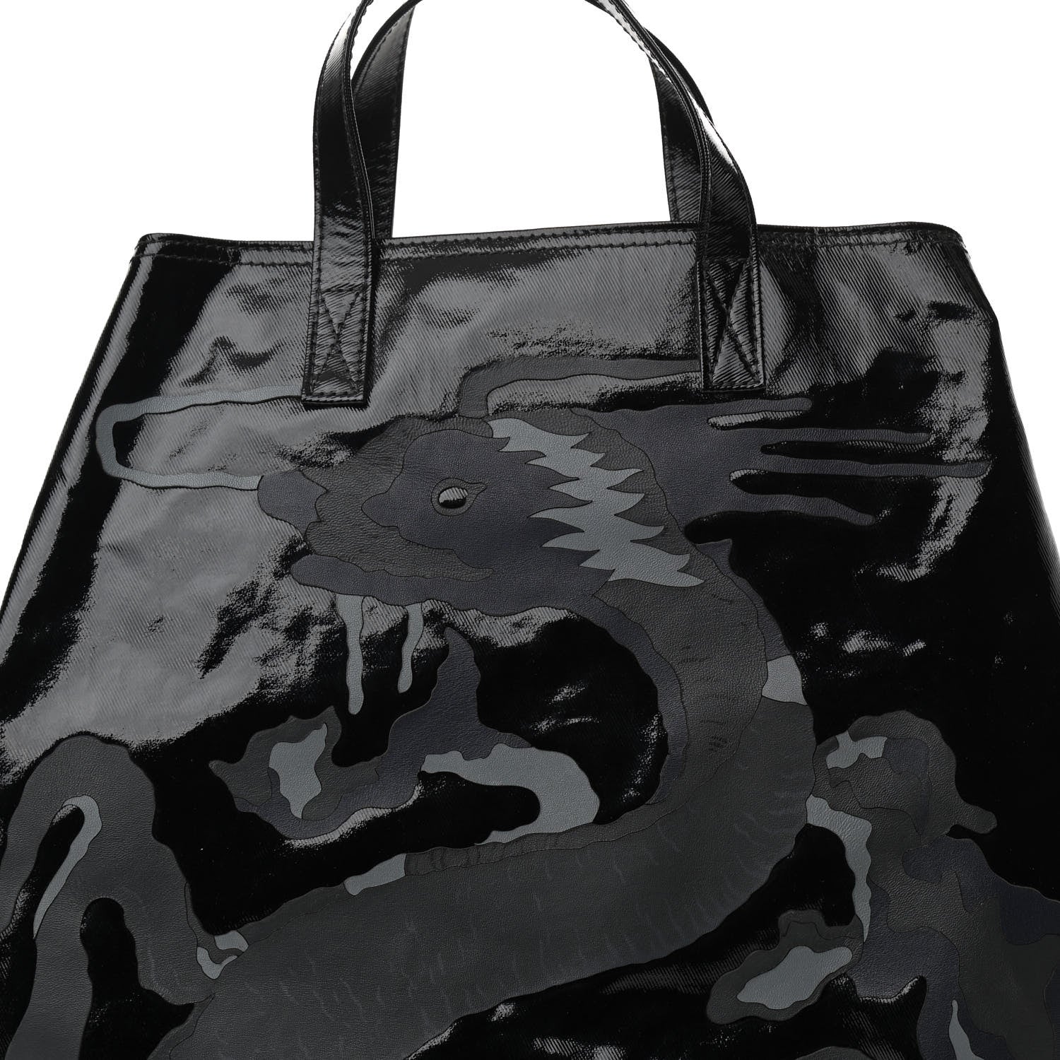 Valentino Garavani Coated Canvas Camo Embossed Dragon Vertical Tote Black 7 of 9