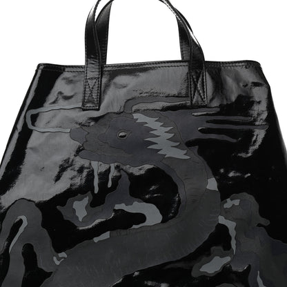 Valentino Garavani Coated Canvas Camo Embossed Dragon Vertical Tote Black 7 of 9