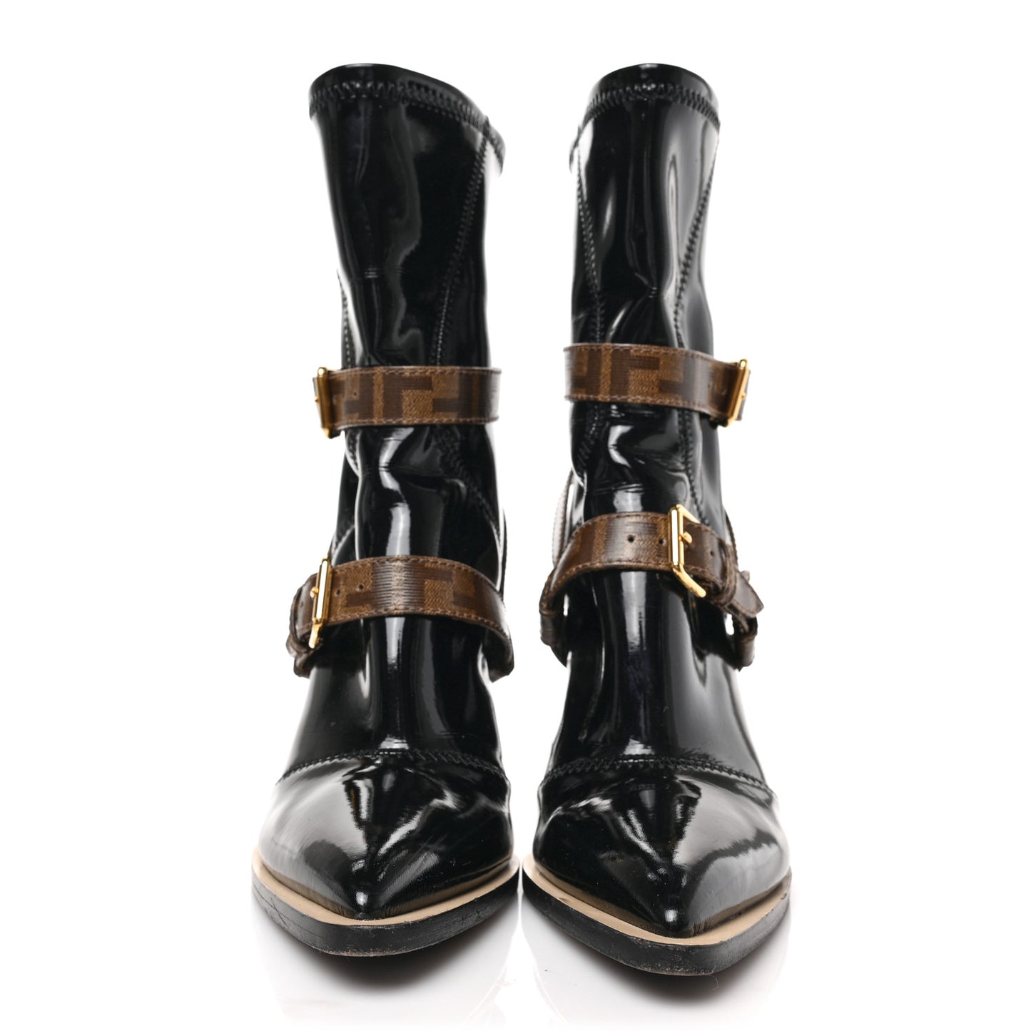 Glossy Neoprene Glazed Fabric FF FFrame Short Boots 38 Black Tobacco Moro