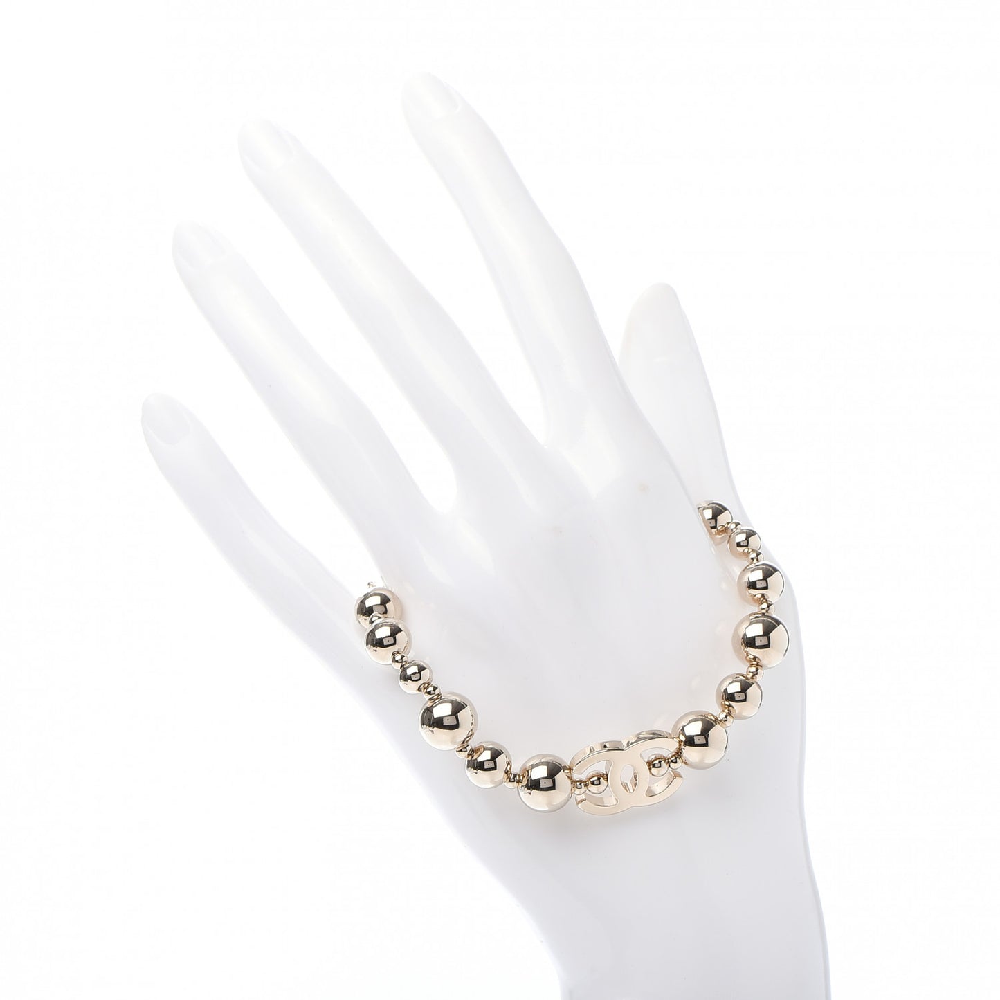 Metal Beaded CC Bracelet Gold