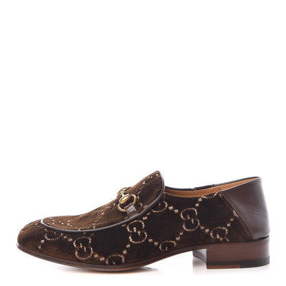 Gucci Velvet GG Monogram Goatskin Mens Horsebit Loafers 6 Brown Vintage Cocoa 1 of 9