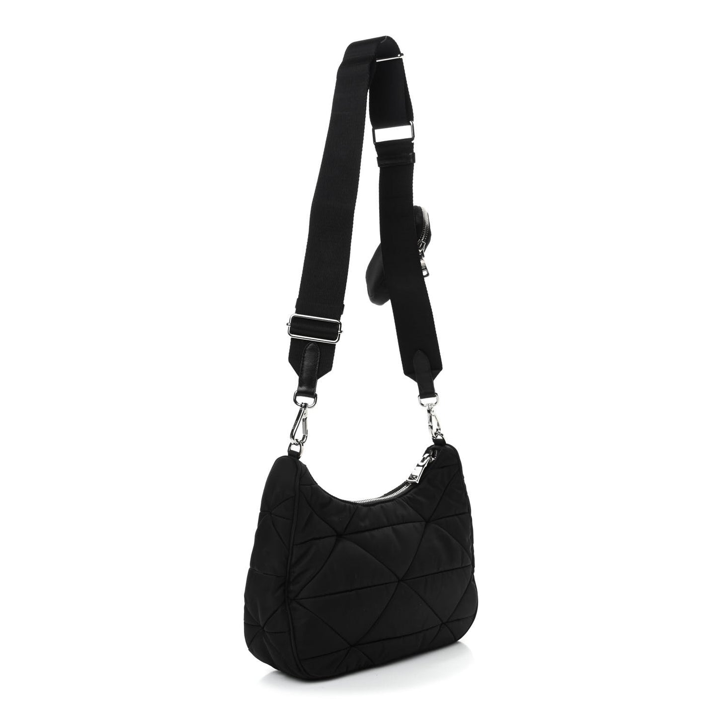 Re-Nylon Triangle Padded Patchwork Shoulder Bag Black
