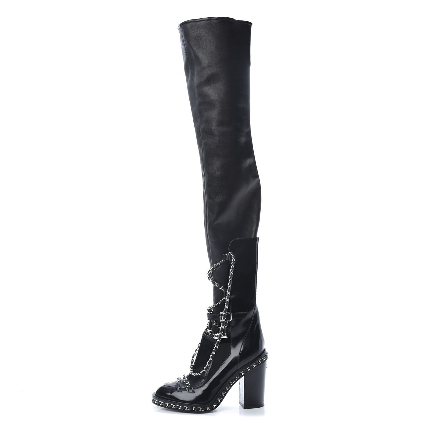 Patent Chained Tall Combat Boots 38.5 Black