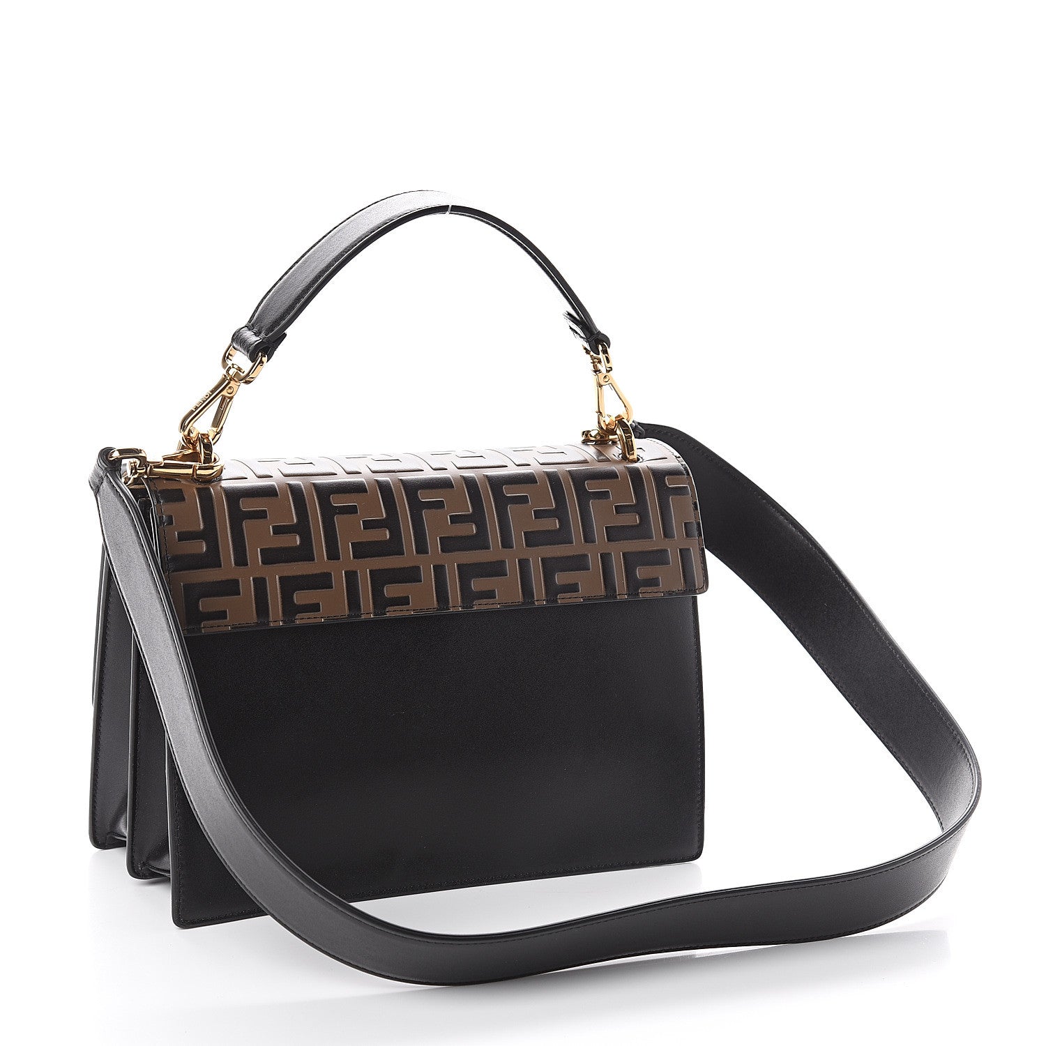 Fendi Vitello Liberty Bi-Color FF 1974 Embossed Kan U Shoulder Bag Black Maya 2 of 8