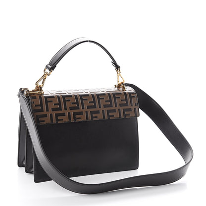 Fendi Vitello Liberty Bi-Color FF 1974 Embossed Kan U Shoulder Bag Black Maya 2 of 8