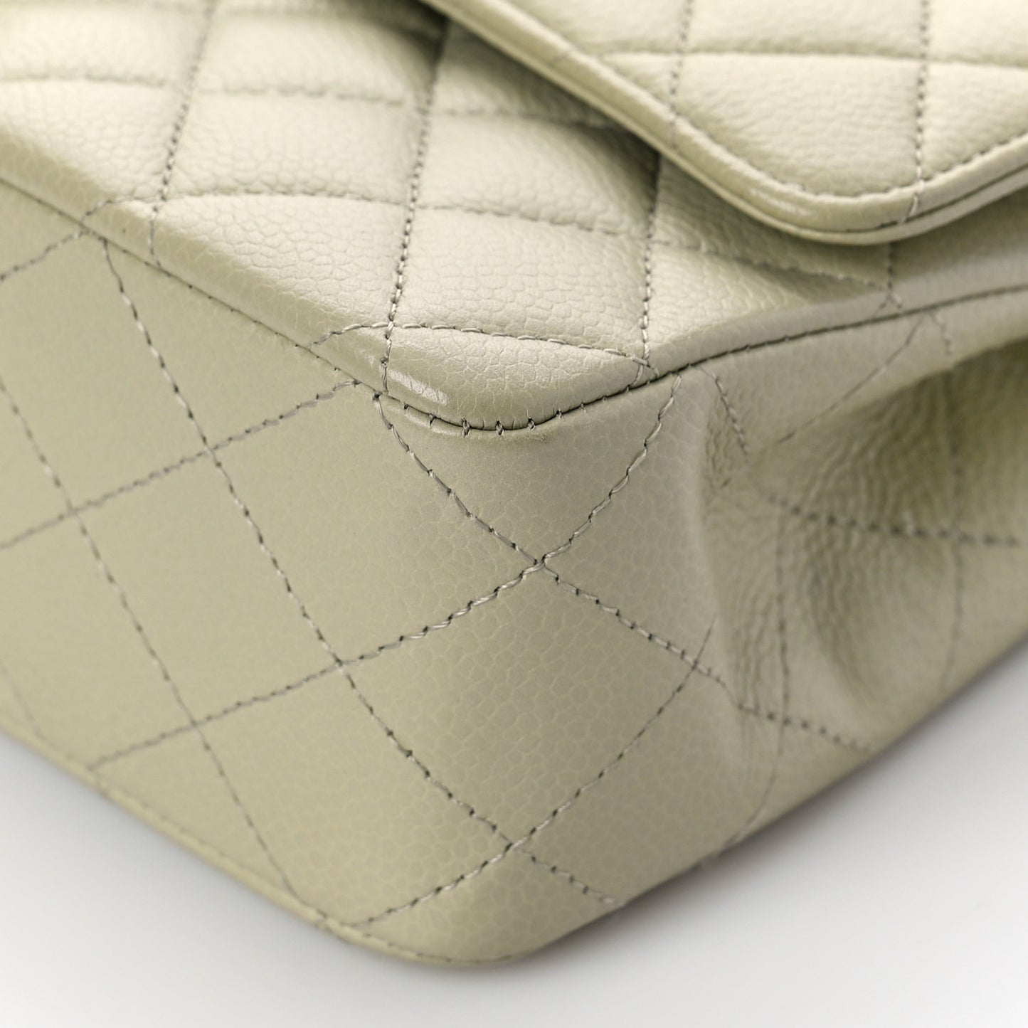Caviar Quilted Medium Double Flap Light Green