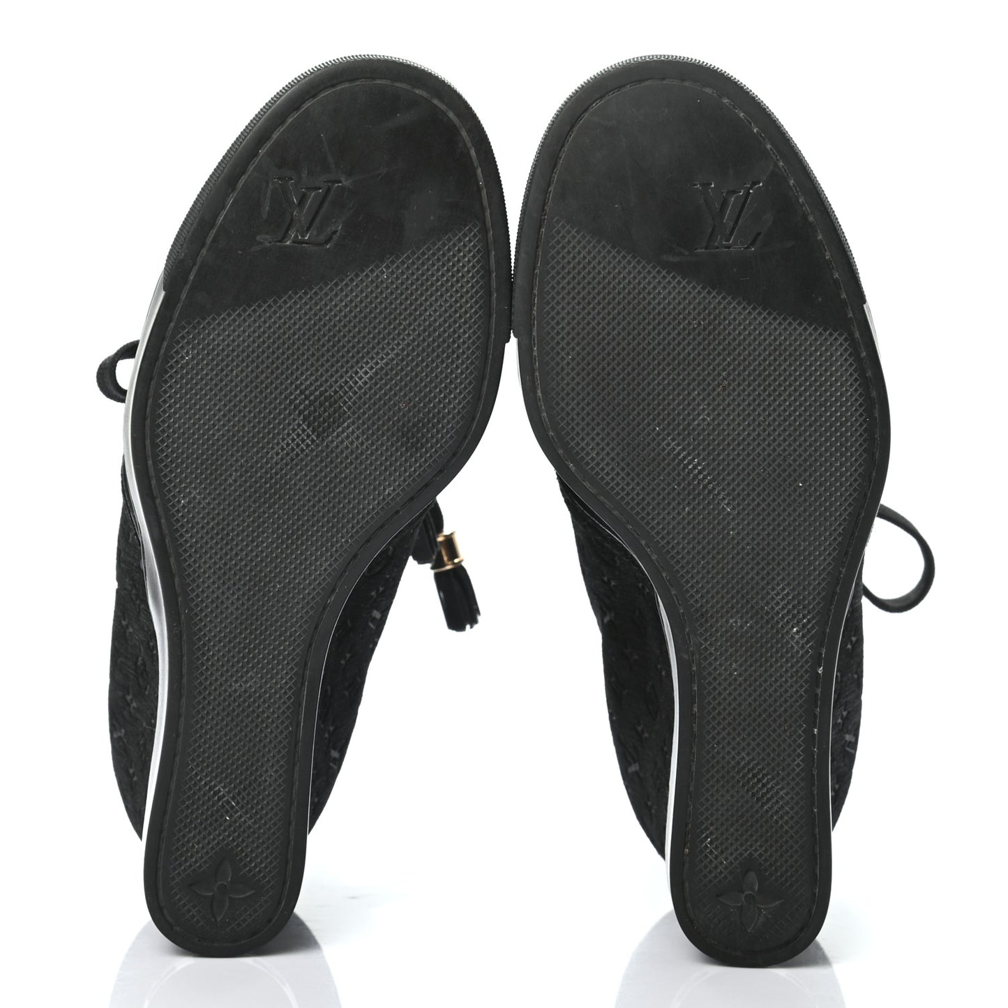 Monogram Suede Wedge Ankle Boots 37 Black
