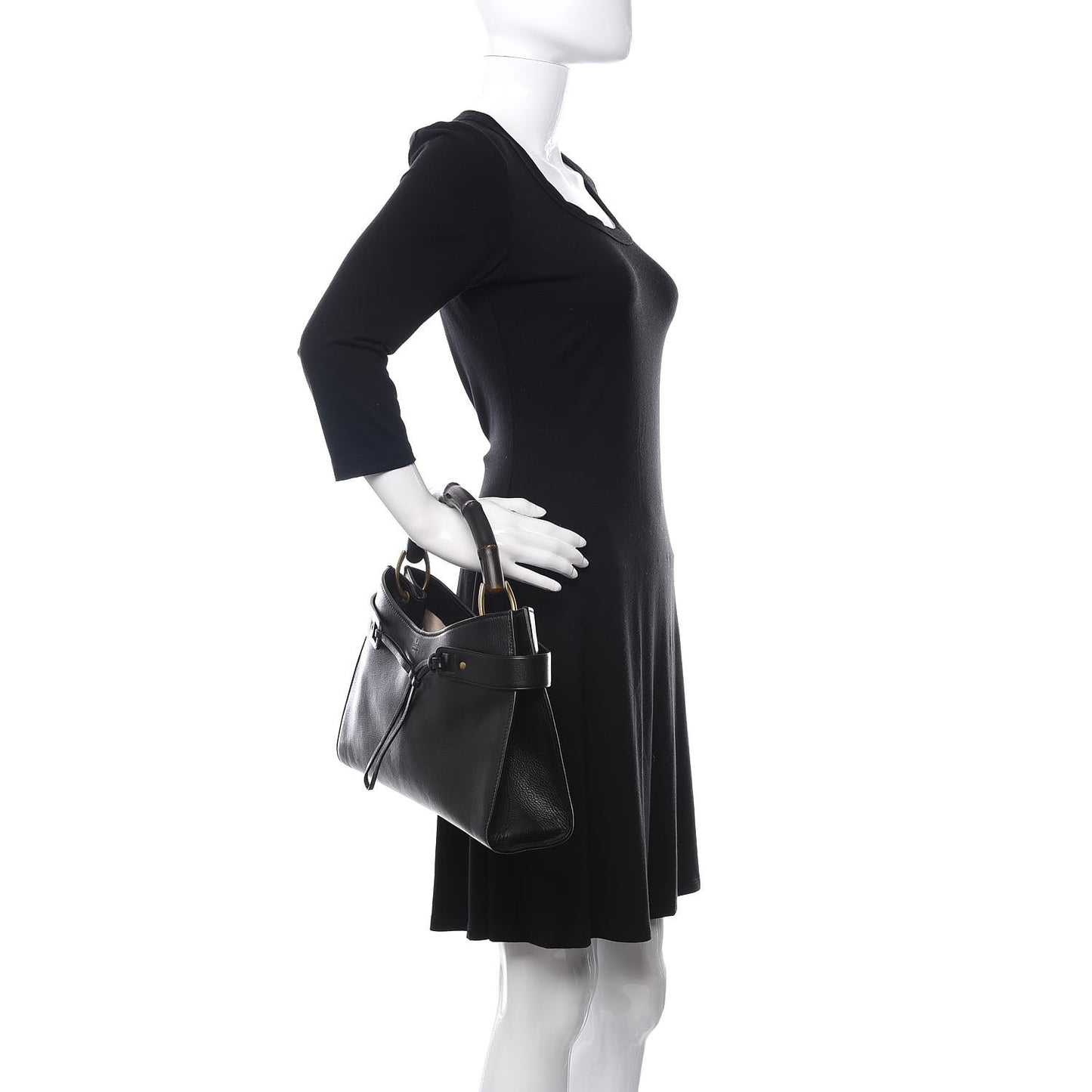 Calfskin Bamboo Handle Tote Black
