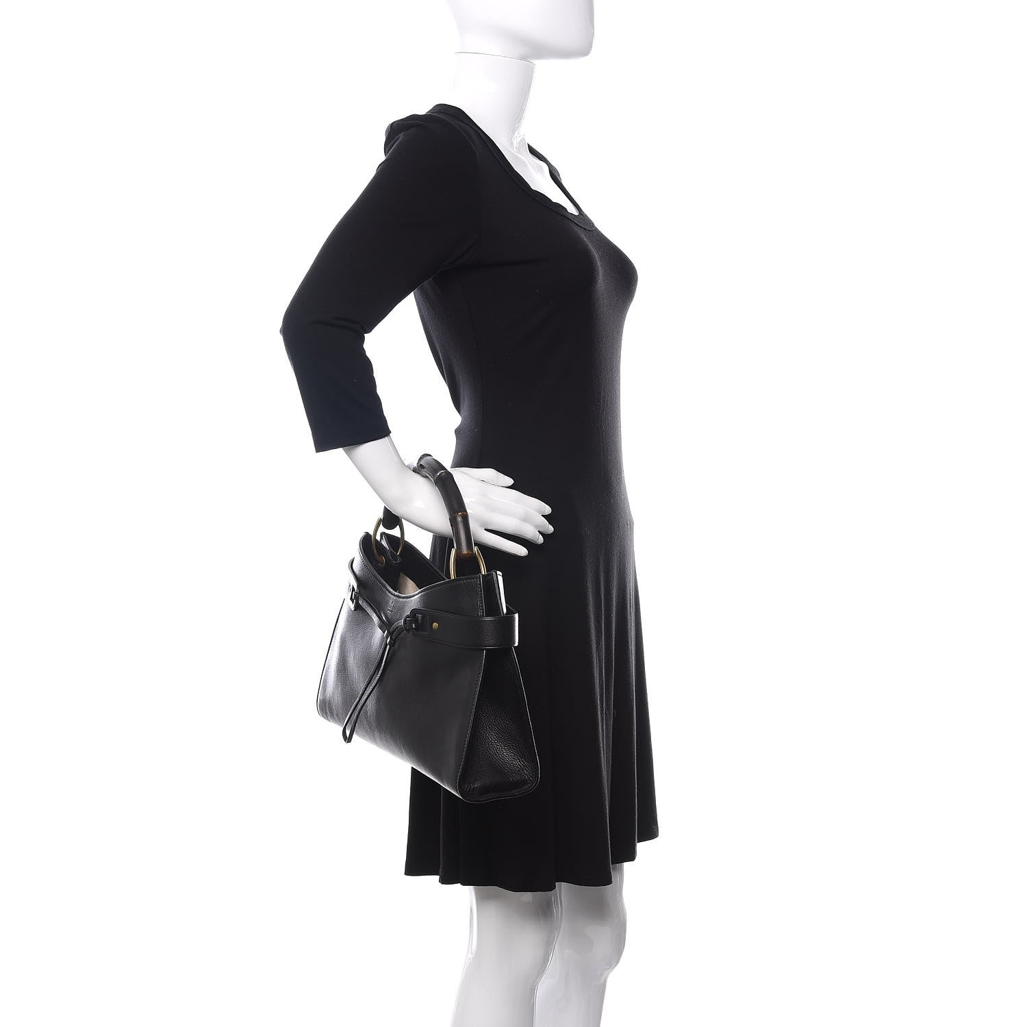 Gucci Calfskin Bamboo Handle Tote Black 2 of 11