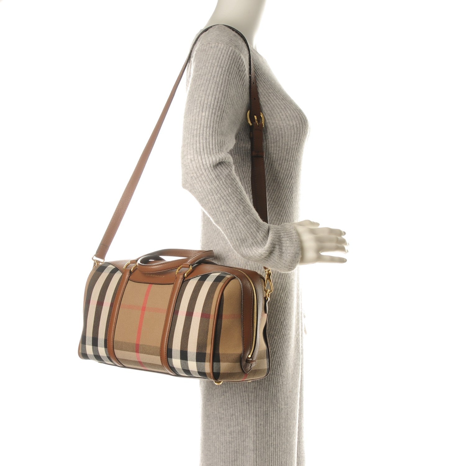 Burberry House Check Derby Calfskin Medium Alchester Bowling Bag Tan 2 of 7