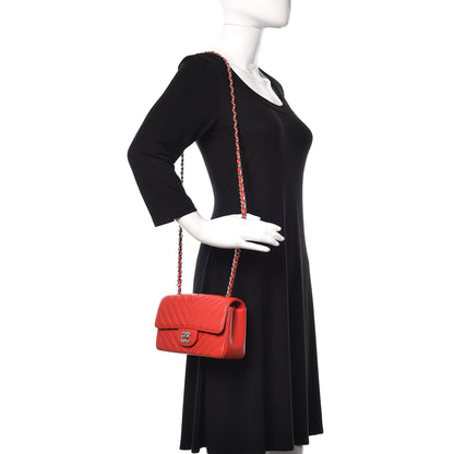 Chanel Caviar Chevron Quilted Mini Rectangular Flap Red 2 of 11