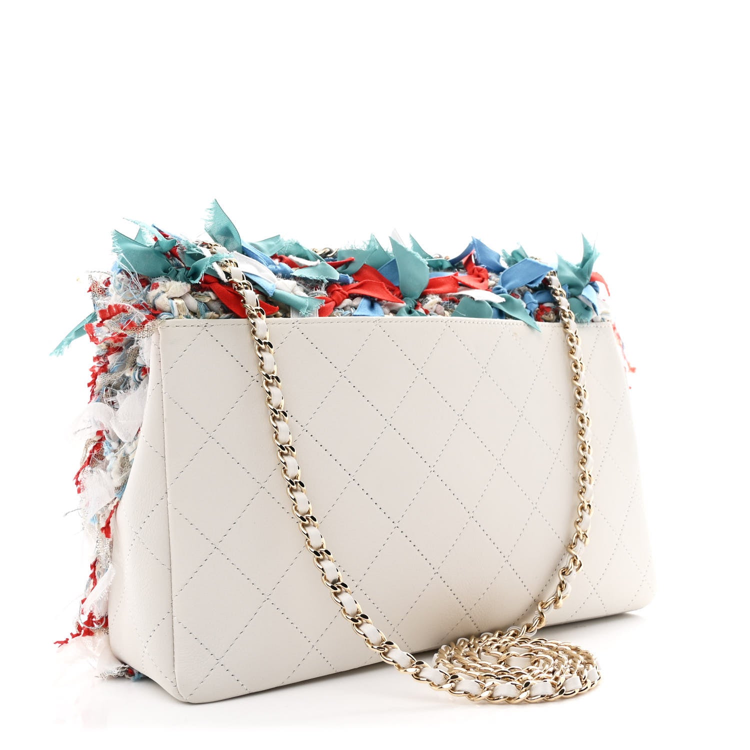 Chanel Calfskin Woven Fabric Rumbag Flap Blue White 3 of 10