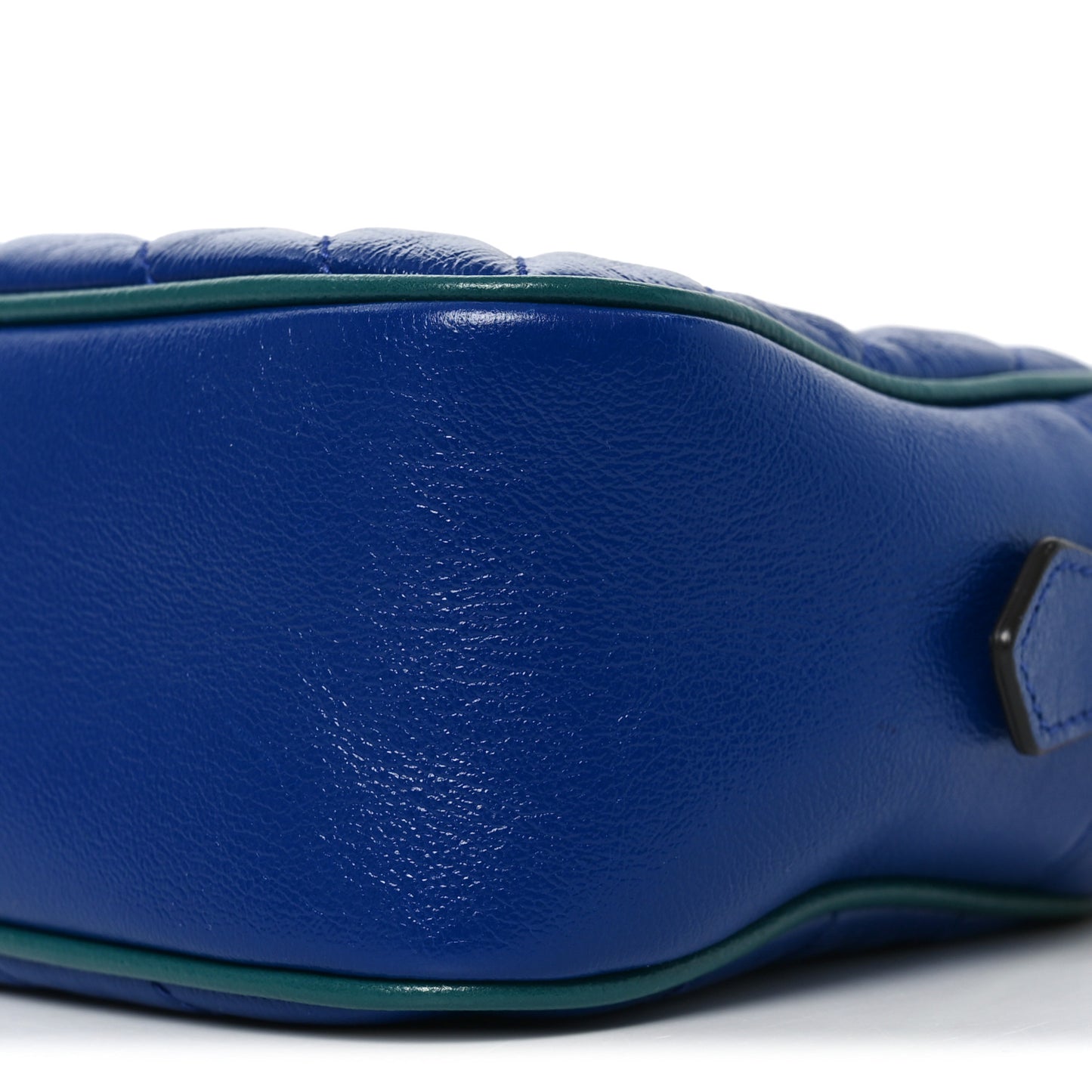 Azalea Calfskin Enamel Matelasse Diagonal Small Torchon GG Marmont Chain Shoulder Bag Imperial Blue Pavone