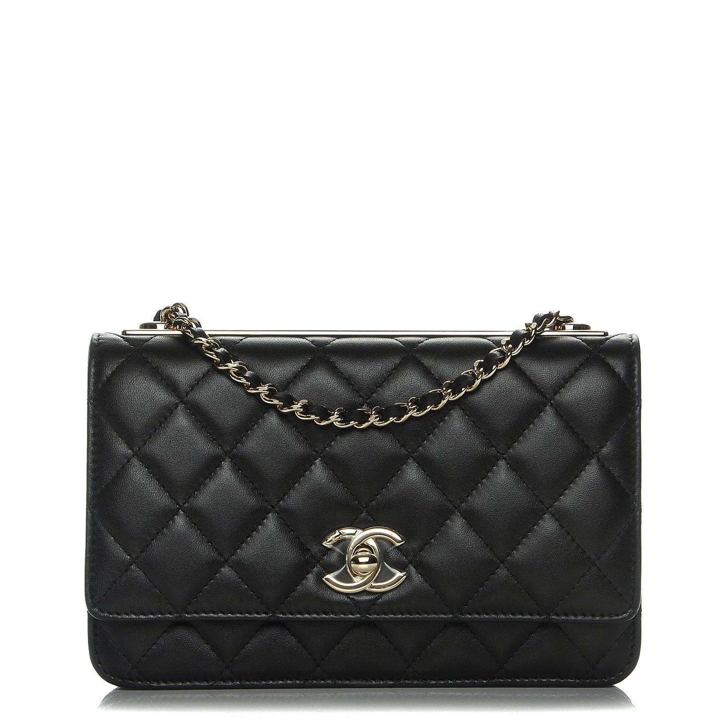 Lambskin Quilted Trendy CC Wallet On Chain WOC Black