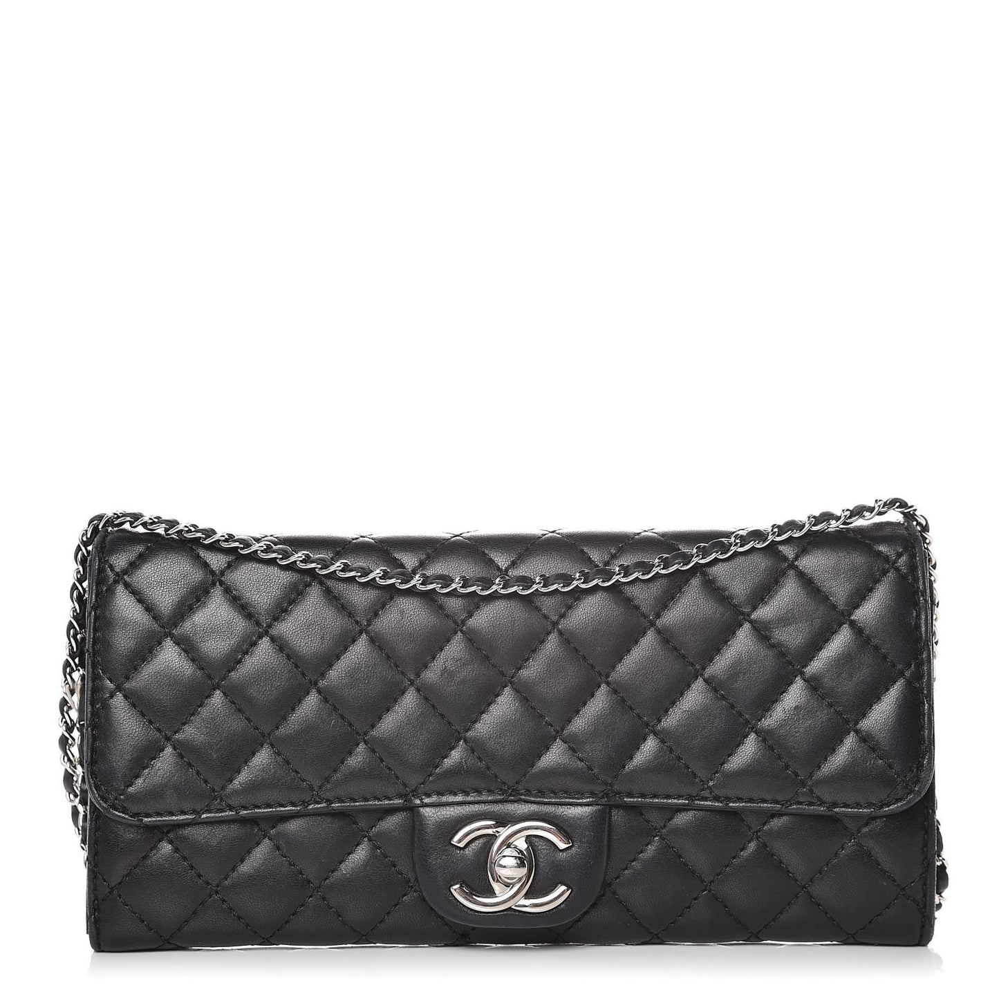 Lambskin Quilted East West Flap Clutch Black