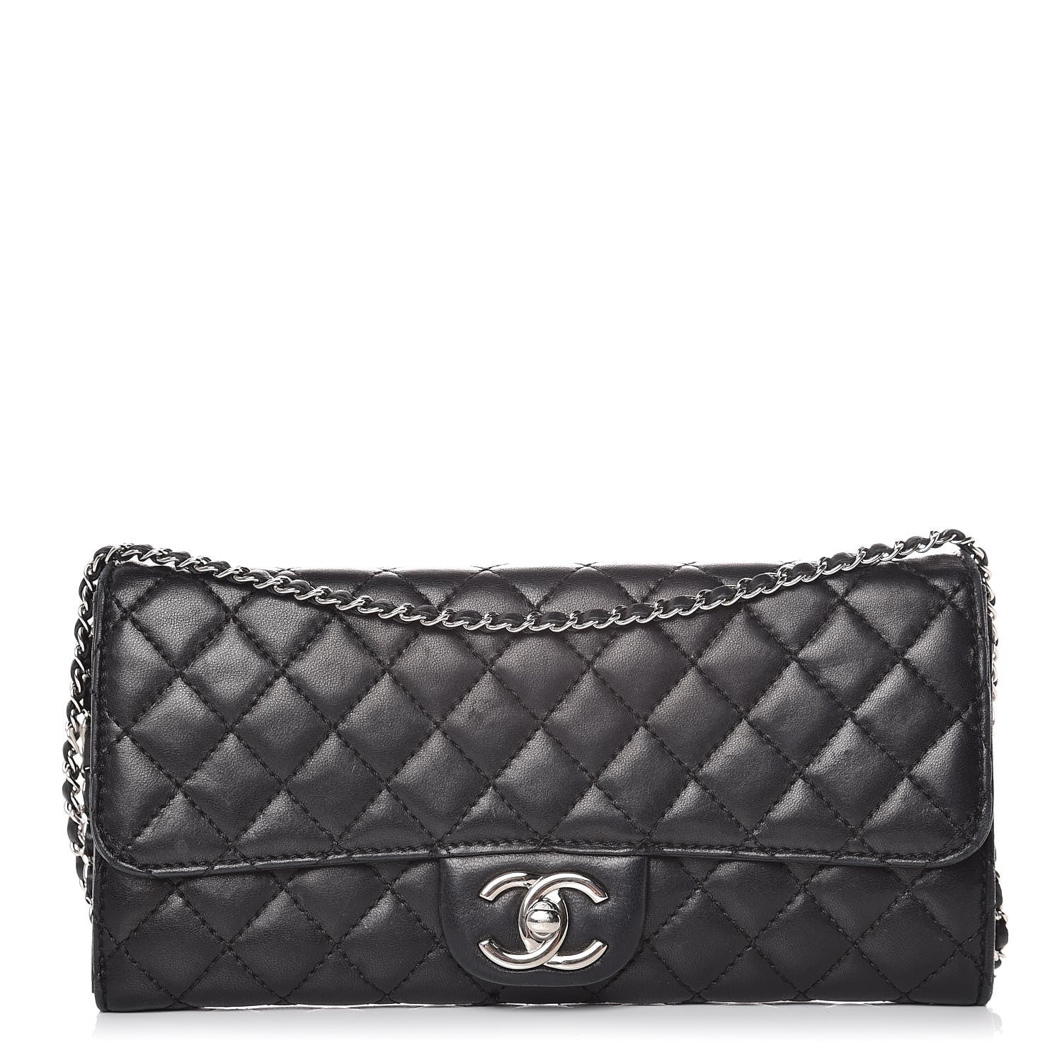 Chanel Lambskin Quilted East West Flap Clutch Black 1 of 20