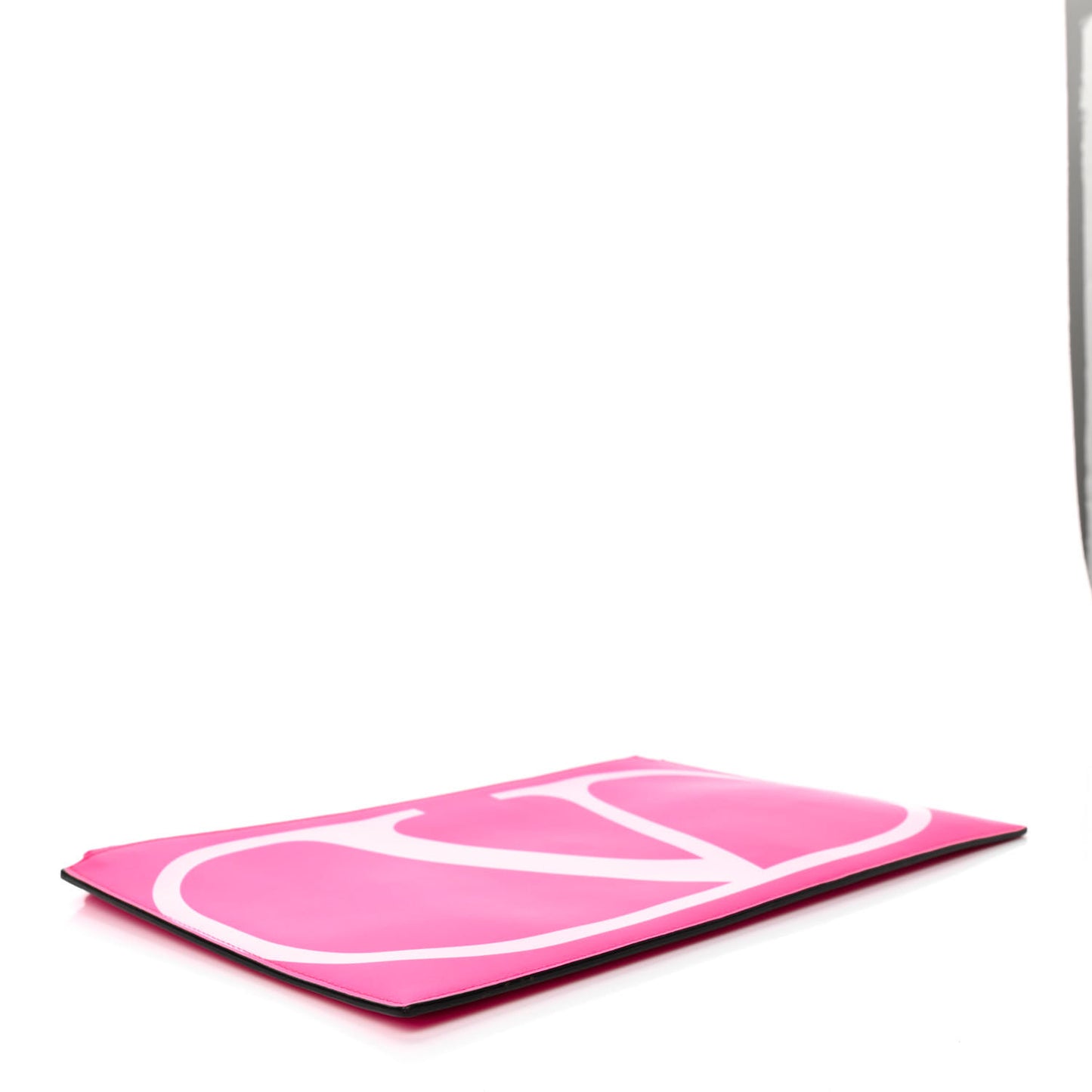 Calfskin Large VLogo Flat Zip Pouch Azalea White
