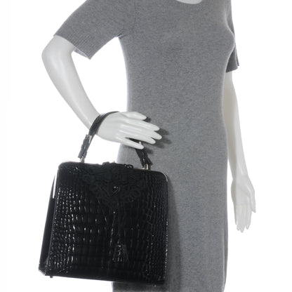 Prada Shiny Crocodile Framed Bag Black 2 of 9