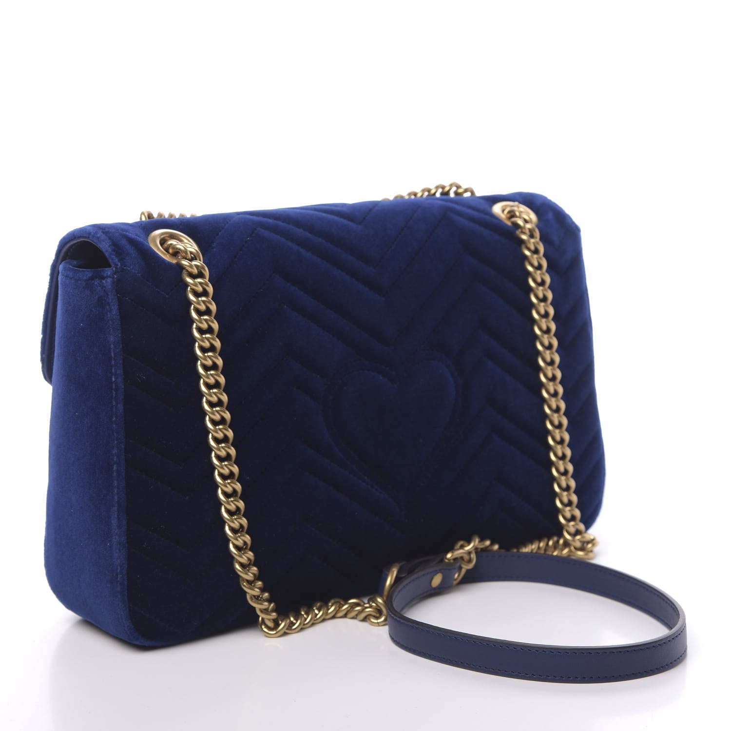 Gucci Velvet Matelasse Modern Embroidered Medium GG Marmont Shoulder Bag Cobalt 3 of 10