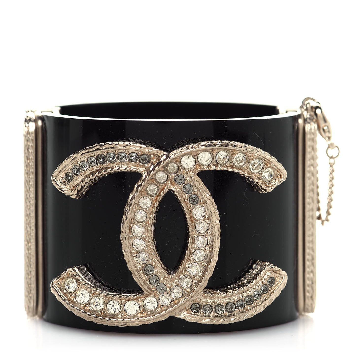 Resin Crystal CC Cuff Bracelet Black Gold
