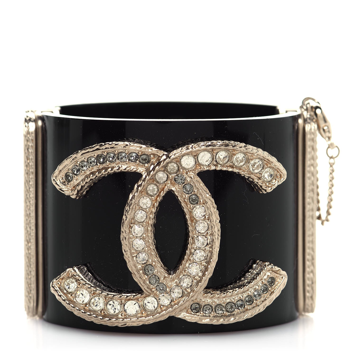 Chanel Resin Crystal CC Cuff Bracelet Black Gold 1 of 6