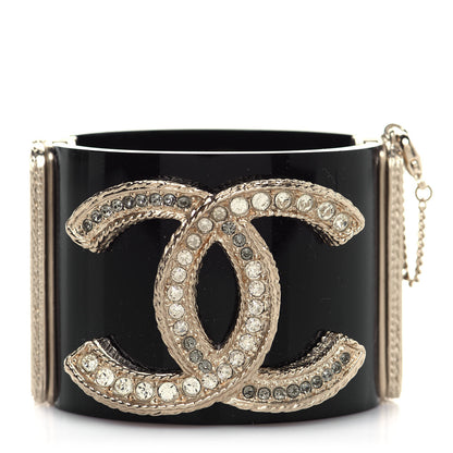 Chanel Resin Crystal CC Cuff Bracelet Black Gold 1 of 6