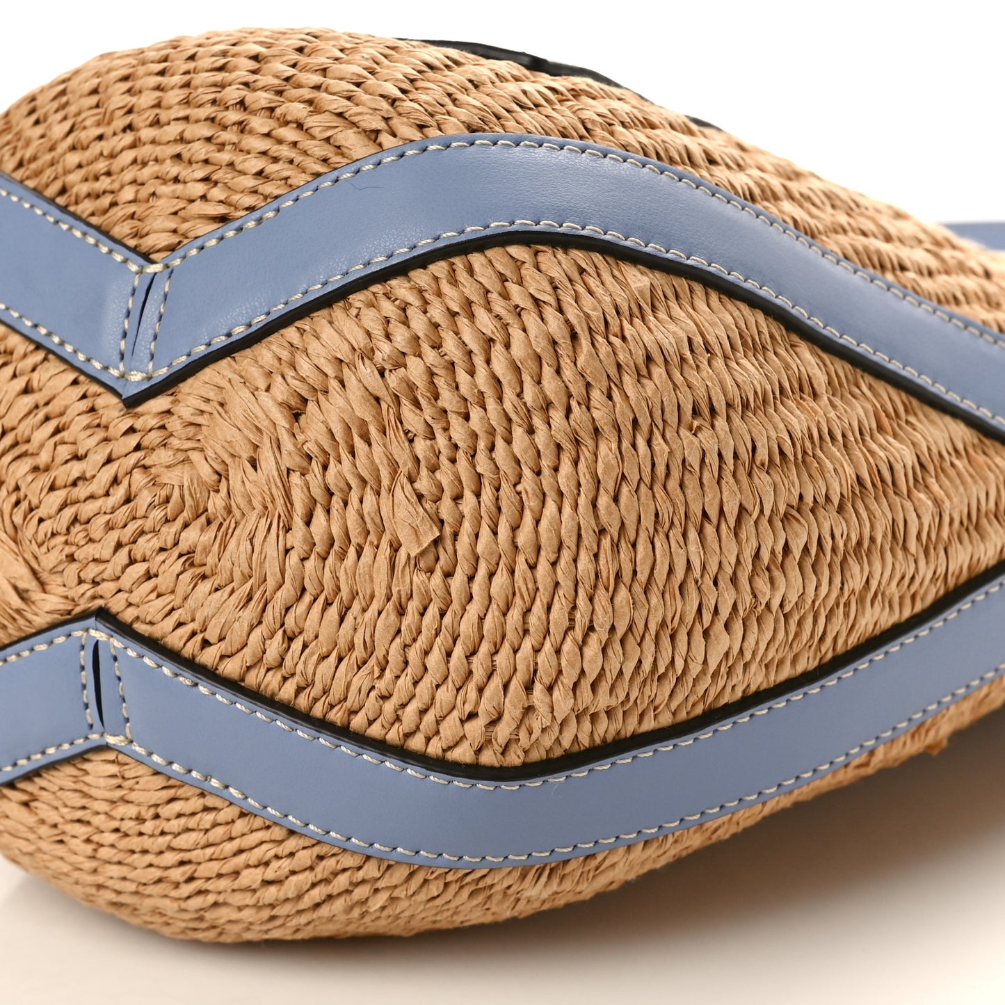 X MIFUKO Raffia Calfskin Basket Shoulder Bag Blue