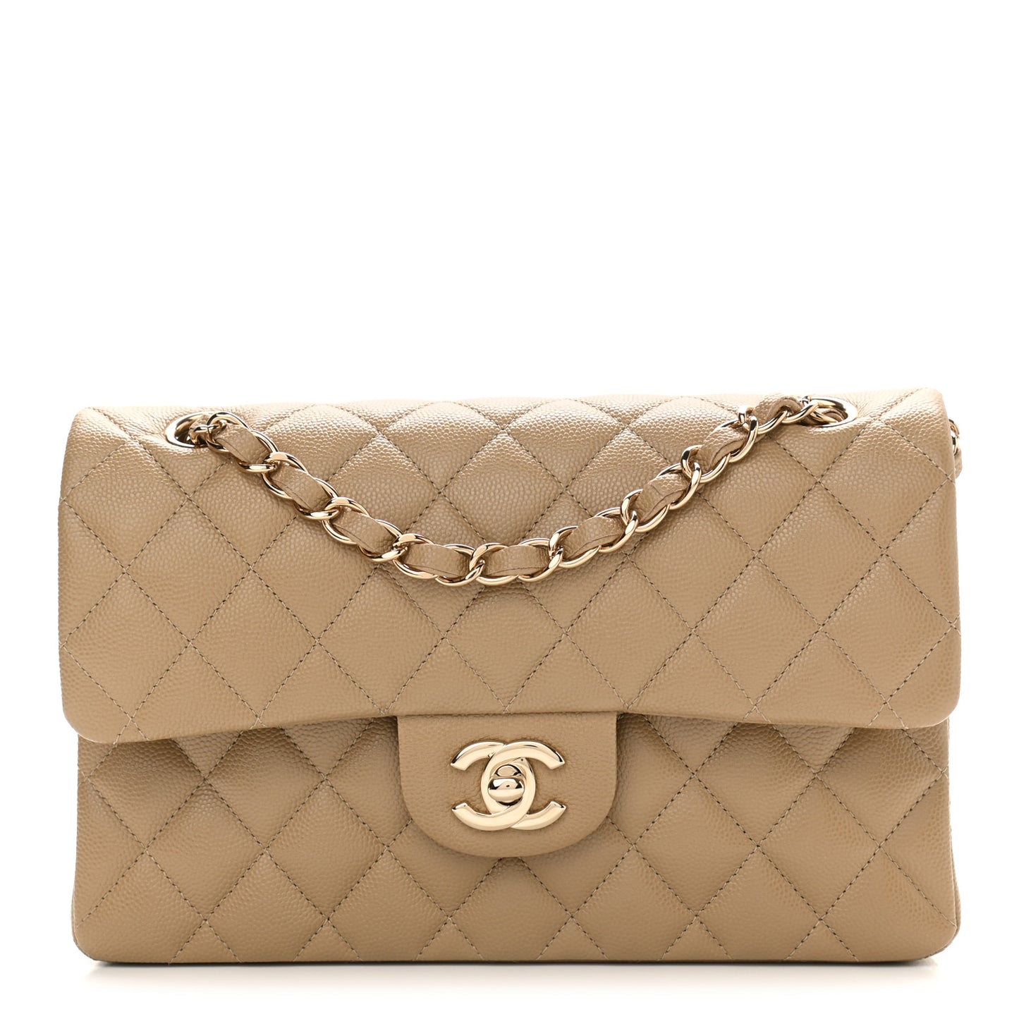 Caviar Quilted Small Double Flap Dark Beige