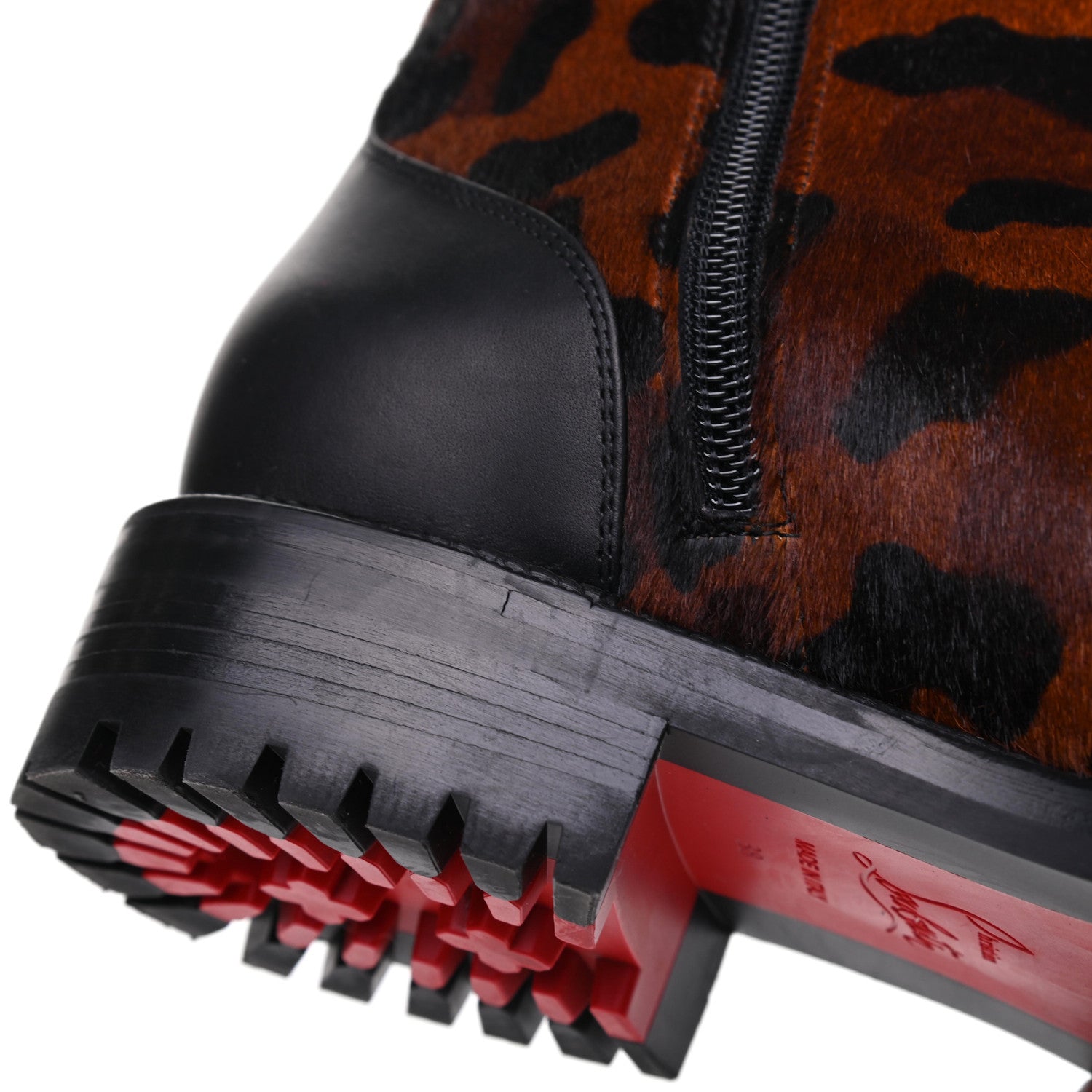 Christian Louboutin Calfskin Pony Fox Spikes TS Croc Flat Boots 38 Black Roux 8 of 14