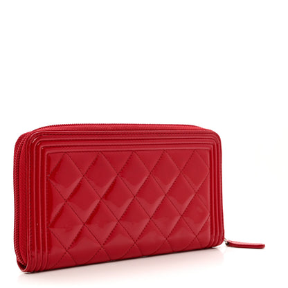 Chanel Patent Quilted Boy Zip Around Wallet Red 3 of 9