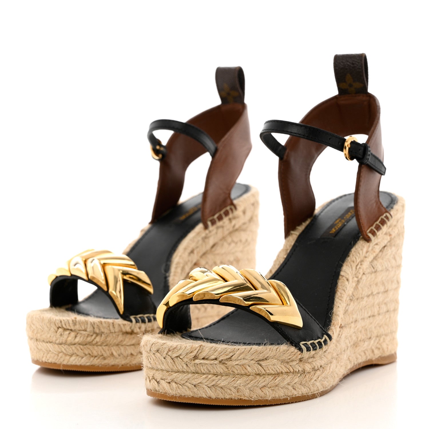 Louis Vuitton Calfskin Spring Hill Espadrille Wedge Sandals 36.5 Brown 3 of 11