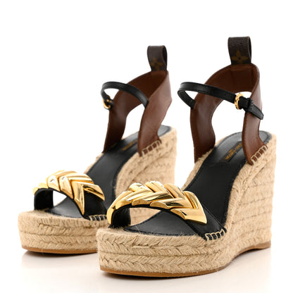 Louis Vuitton Calfskin Spring Hill Espadrille Wedge Sandals 36.5 Brown 3 of 11